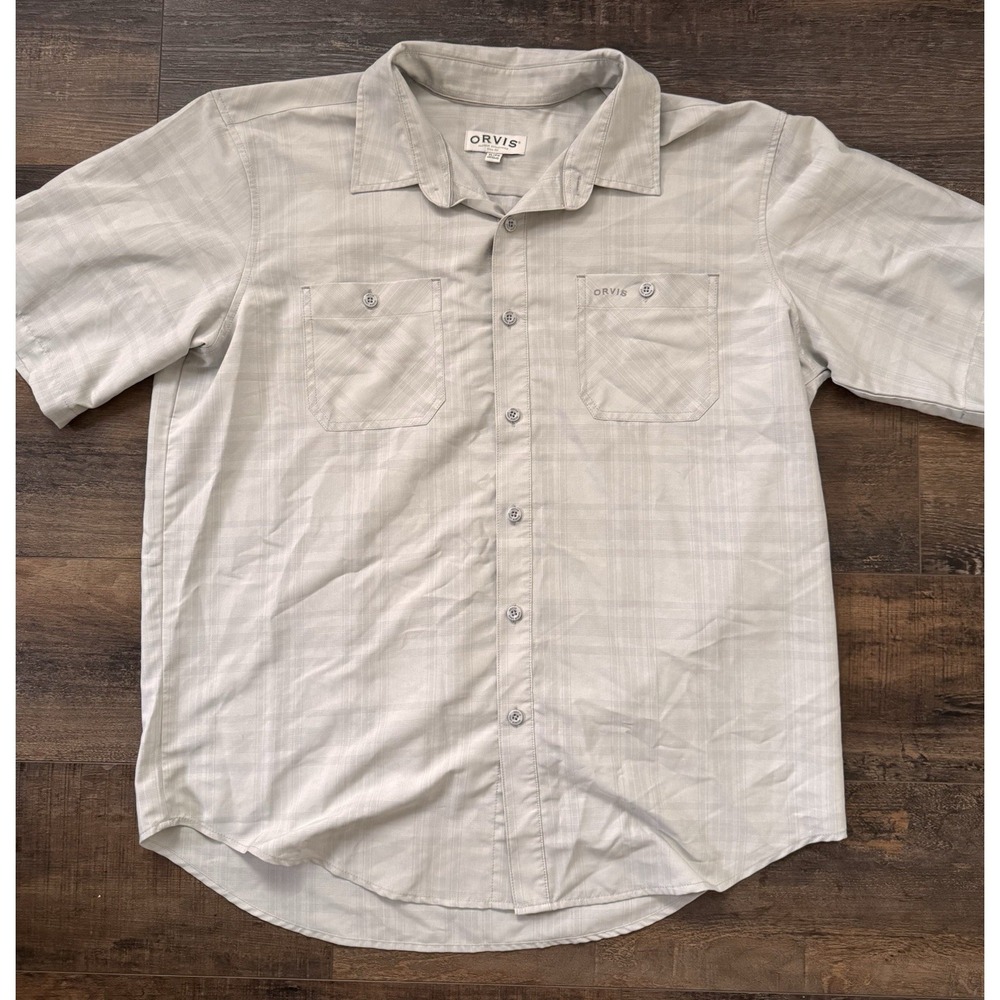 Orvis Men's Button Up Shirt XL Gray Plaid Short Sleeve‎
